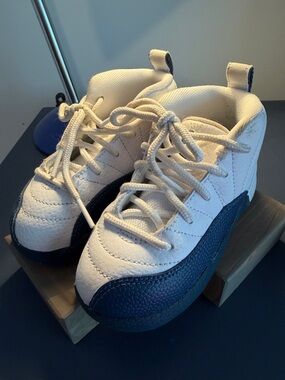 Jordan Kids White and Navy Blue Lace-Up Sneakers